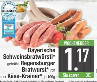 Edeka Bayerische Schweinsbratwürstl, Regensburger Bratwurst oder Käse-Krainer Angebot