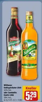 REWE Wilthener Gebirgskräuter Likör oder Sambalita Exotic-Likör Angebot