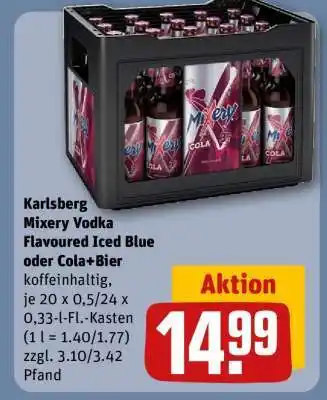REWE Karlsberg Mixery Vodka Flavoured Iced Blue oder Cola+Bier Angebot