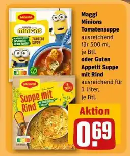 REWE Maggi Minions Tomatensuppe oder Guten Appetit Suppe mit Rind Angebot