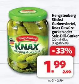 Markant Hengstenberg sticksi gurkenviertel, knax gewürzgurken oder salz-dill-gurken Angebot