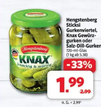 Markant Hengstenberg sticksi gurkenviertel, knax gewürzgurken oder salz-dill-gurken Angebot