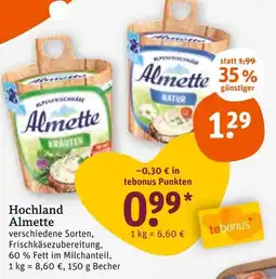tegut Hochland almette kräuter oder natur Angebot