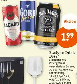 tegut Bacardi, gorbatschow, jack daniel's ready-to-drink dose Angebot