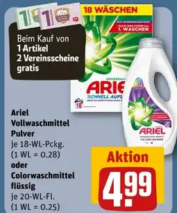 REWE Ariel vollwaschmittel pulver oder colorwaschmittel flüssig Angebot
