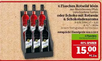 Marktkauf 6 flaschen rotwild wein oder schoko mit rotwein & schokoladenaroma Angebot