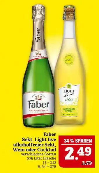 Marktkauf Faber sekt, light live alkoholfreier sekt, wein oder cocktail Angebot