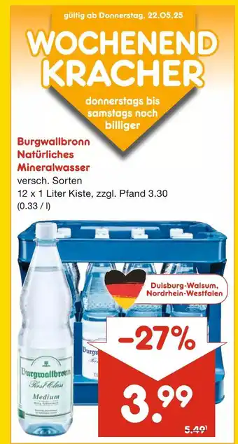 Netto Marken-Discount Burgwallbronn natürliches mineralwasser Angebot