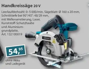 Sonderpreis Baumarkt GERMANIA Handkreissäge 20 V Angebot