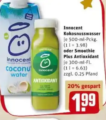 REWE PETZ Innocent Kokosnusswasser 500ml oder Smoothie Plus Antioxidant 300ml Angebot