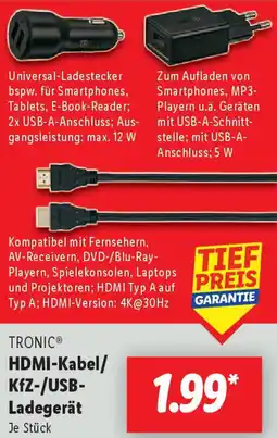 Lidl TRONIC HDMI-Kabel/ KfZ-/USB- Ladegerät Angebot