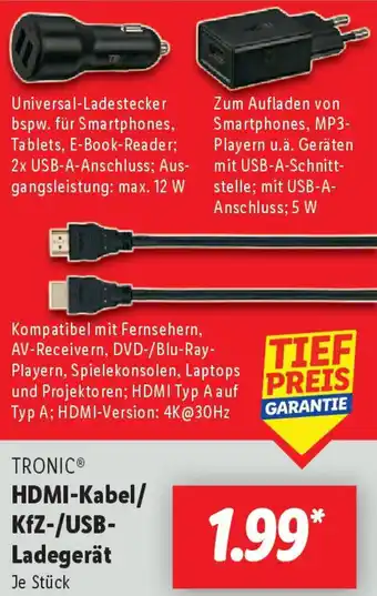 Lidl TRONIC HDMI-Kabel/ KfZ-/USB- Ladegerät Angebot