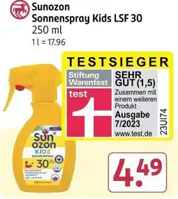 Rossmann Sunozon Sonnenspray Kids LSF 30 Angebot