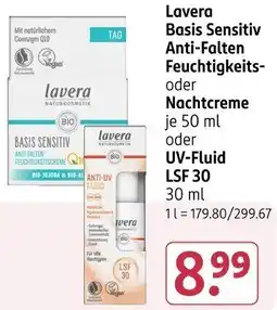 Rossmann Lavera Basis Sensitiv Anti-Falten Feuchtigkeits- oder Nachtcreme oder UV-Fluid LSF 30 Angebot