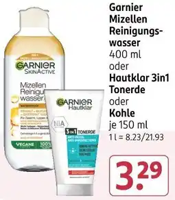 Rossmann Garnier Mizellen Reinigungswasser oder Hautklar 3in1 Tonerde oder Kohle Angebot