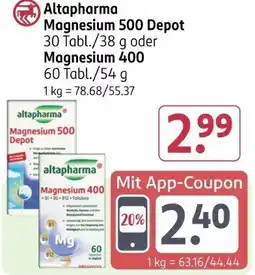 Rossmann Altapharma Magnesium 500 Depot oder Magnesium 400 Angebot