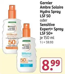Rossmann Garnier Ambre Solaire Hydra Spray LSF 50 oder Sensitive Expert+ Spray LSF 50+ Angebot