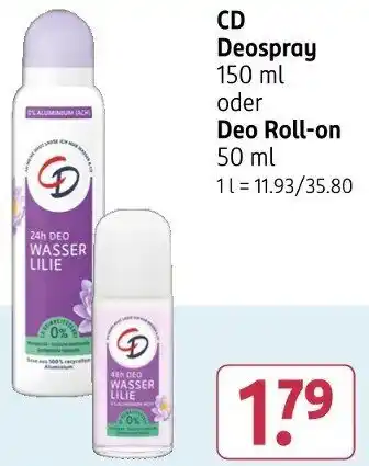 Rossmann CD Deospray oder Deo Roll-on Angebot
