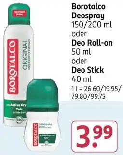 Rossmann Borotalco Deospray oder Deo Roll-on oder Deo Stick Angebot