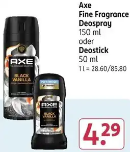 Rossmann Axe Fine Fragrance Deospray oder Deostick Angebot