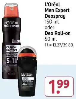 Rossmann L'Oréal Men Expert Deospray oder Deo Roll-on Angebot