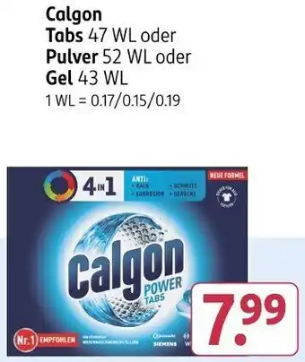 Rossmann Calgon Tabs 47 WL oder Pulver 52 WL oder Gel 43 WL Angebot