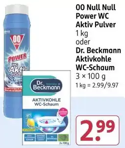 Rossmann 00 Null Null Power WC Aktiv Pulver oder Dr. Beckmann Aktivkohle WC-Schaum Angebot