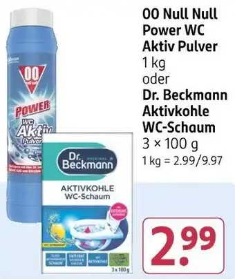 Rossmann 00 Null Null Power WC Aktiv Pulver oder Dr. Beckmann Aktivkohle WC-Schaum Angebot