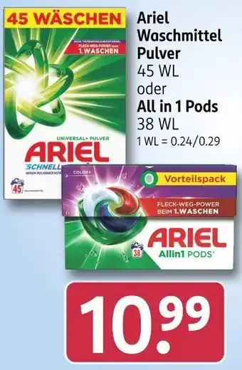 Rossmann Ariel Waschmittel Pulver oder All in 1 Pods Angebot