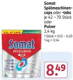 Rossmann Somat Spülmaschinencaps oder -tabs oder Pulver Angebot
