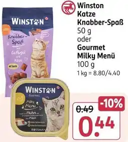 Rossmann Winston Katze Knabber-Spaẞ oder Gourmet Milky Menü Angebot