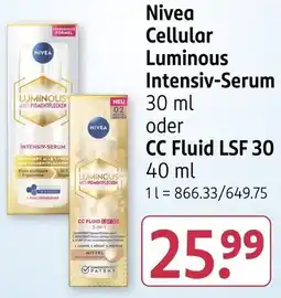 Rossmann Nivea Cellular Luminous Intensiv-Serum oder CC Fluid LSF 30 Angebot