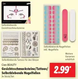 Lidl Cien BEAUTY Gesichtsschmucksteine/Tattoos/ Selbstklebende Nagelfolien Angebot