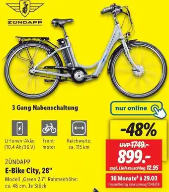 Lidl ZÜNDAPP E-Bike City, 28" Angebot