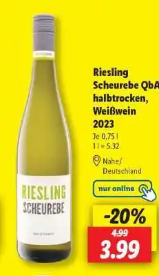 Lidl Riesling Scheurebe QbA halbtrocken, Weißwein 2023 Angebot