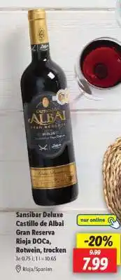 Lidl Sansibar Deluxe Castillo de Albai Gran Reserva Rioja DOCa, Rotwein, trocken Angebot