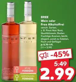 Kaufland BREE Wein oder Free Alkoholfrei Angebot