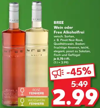 Kaufland BREE Wein oder Free Alkoholfrei Angebot