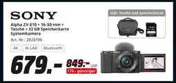MediaMarkt Sony alpha zv-e10 + 16-50 mm + tasche + 32 gb speicherkarte systemkamera Angebot