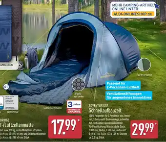 Aldi Nord Adventuridge luftzellenmatte oder schnellaufbauzelt Angebot