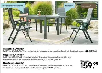Hellweg Haveson ausziehtisch atlanta, klappsessel „corento“ oder stapelsessel „corento“ Angebot