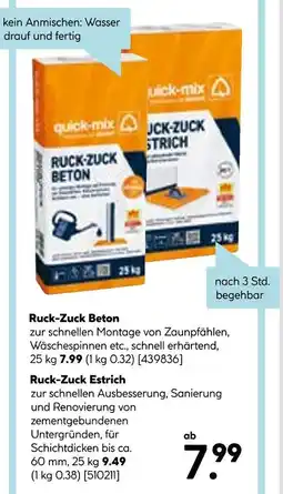 Hellweg Quick-mix ruck-zuck beton oder ruck-zuck estrich Angebot