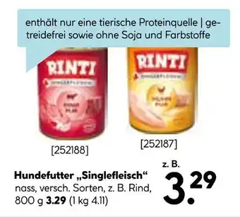 Hellweg Rinti hundefutter „singlefleisch“ Angebot