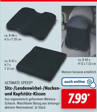 Lidl Ultimate speed sitz-/lendenwirbel-/nacken- und kopfstütz-kissen Angebot