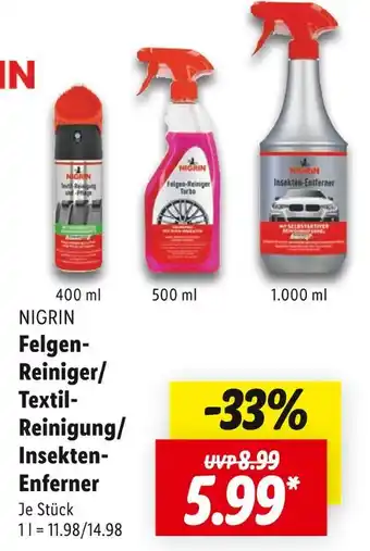 Lidl Nigrin felgen-reiniger/textil-reinigung/insekten-entferner Angebot