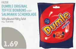 Edeka Struve Fazer dumble original toffee bonbons oder salmiakki schokolade Angebot
