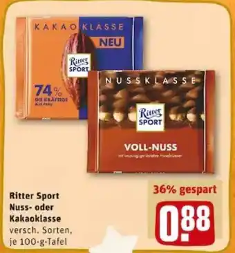 REWE PETZ Ritter Sport Nuss- oder Kakaoklasse 100g Angebot