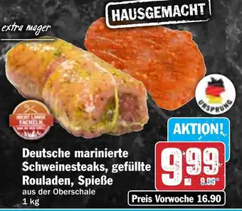 Hit Deutsche marinierte Schweinesteaks, gefüllte Rouladen, Spieße Angebot