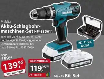 Sonderpreis Baumarkt Makita Akku-Schlagbohr- maschinen-Set HP488D011 Angebot