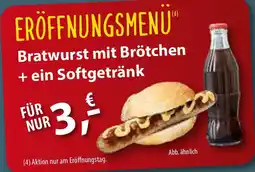 Sonderpreis Baumarkt ERÖFFNUNGSMENÜ Bratwurst mit Brötchen + ein Softgetränk Angebot